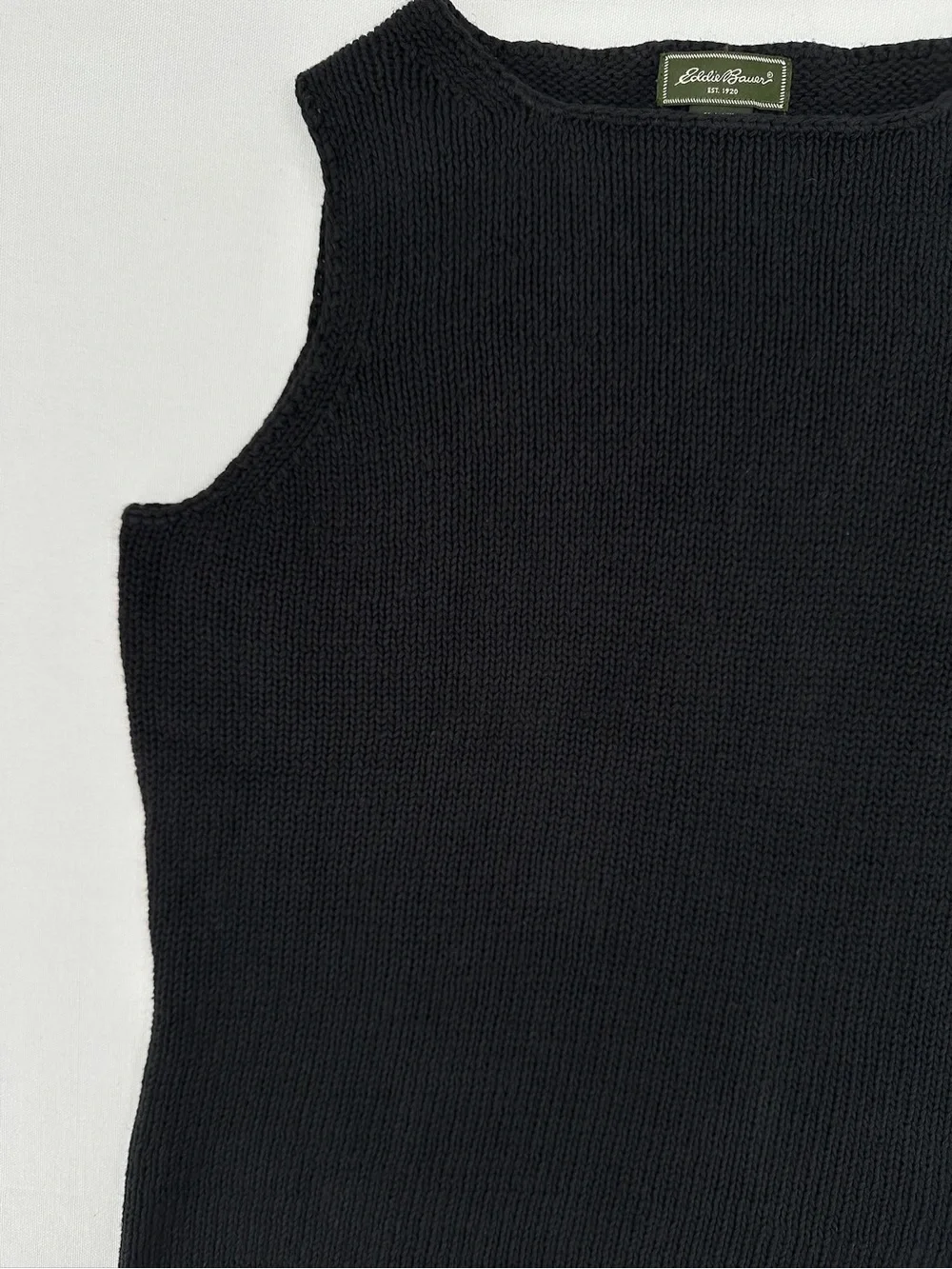 Vintage Eddie Bauer Black Linen Cotton Blend Sleeveless Knit Sweater Tank